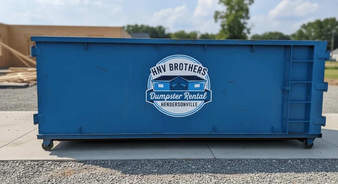 A HNV Brothers Dumpster Rental roll-off dumpster delivered to an active construction site in Etowah, NC