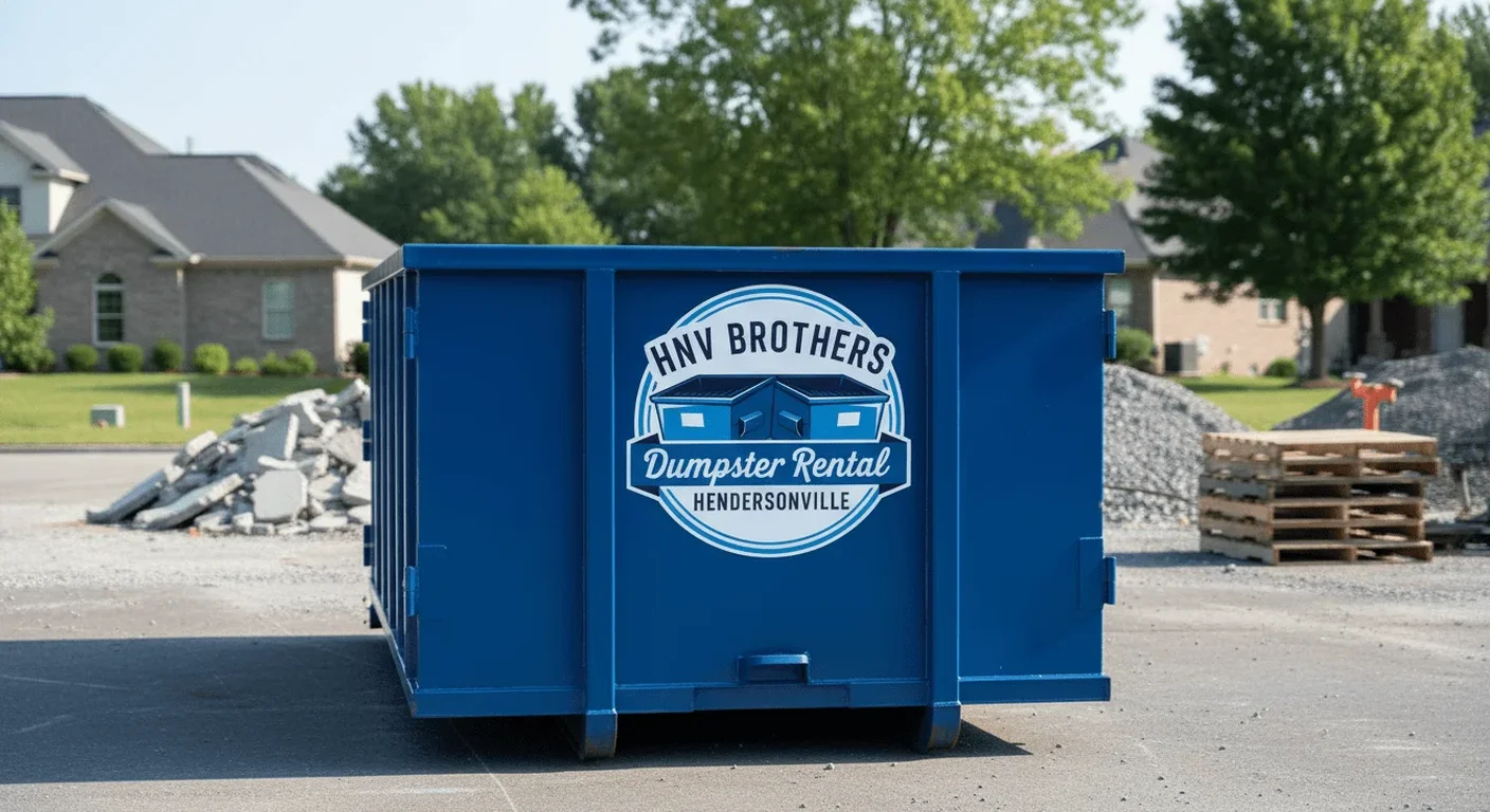 HNV Brothers Dumpster Rental dumpster delivered to a residential driveway in Hendersonville for a home cleanout project