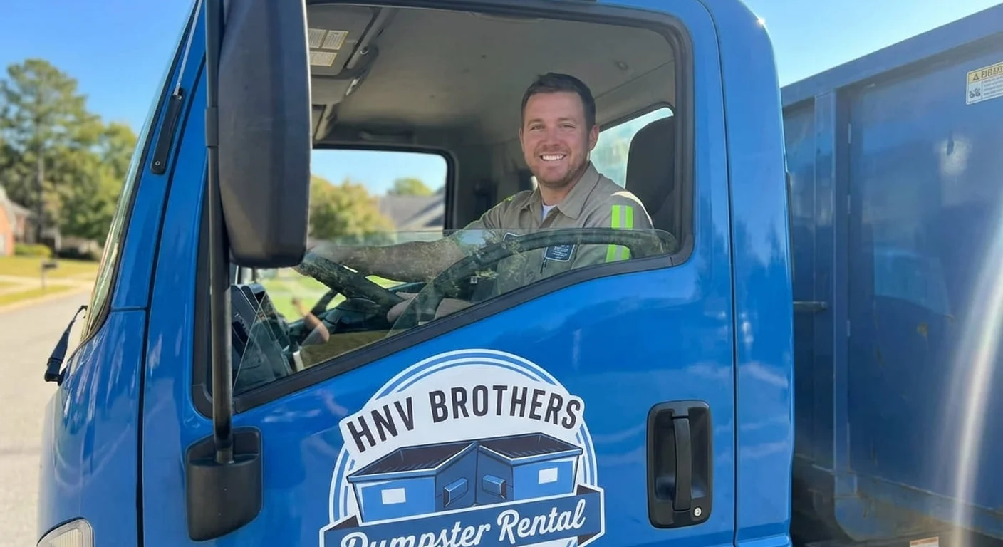 Same-day dumpster rental in Naples, NC A HNV Brothers Dumpster Rental driver going over delivery details for a same-day drop-off in Naples, NC